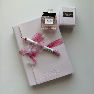Miss Dior Perfume 5ml Pink Leatherette Notebook Ribbon Pencil set GWP Feminine